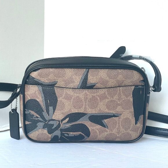 Coach Mini Jamie Camera Bag Black Bow Signature Canvas Brown Crossbody CY778 - Picture 2 of 10